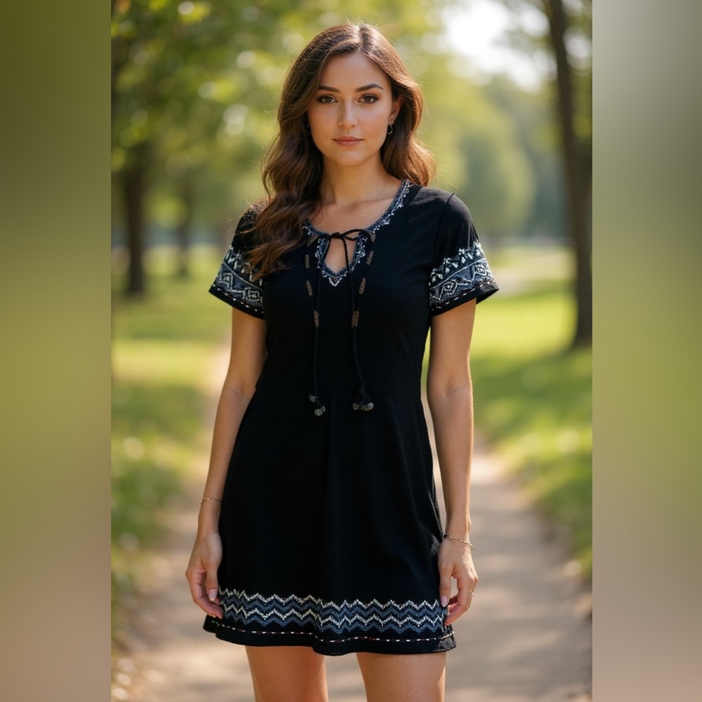 Sundance Black Wool Blend Boho Knit Dress Tunic Size Medium
